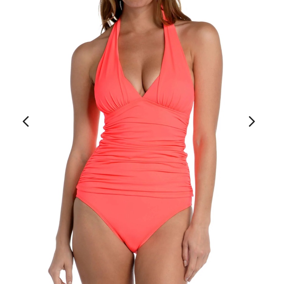 La Blanca New Island Goddess Halter Tankini Top - Hot Coral Size 12